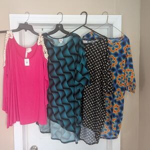 Set Of 3 LuLaRoe Irma Shirts One NWT 2 Size M 1 Size L NWT Pink Cold Shoulder XL